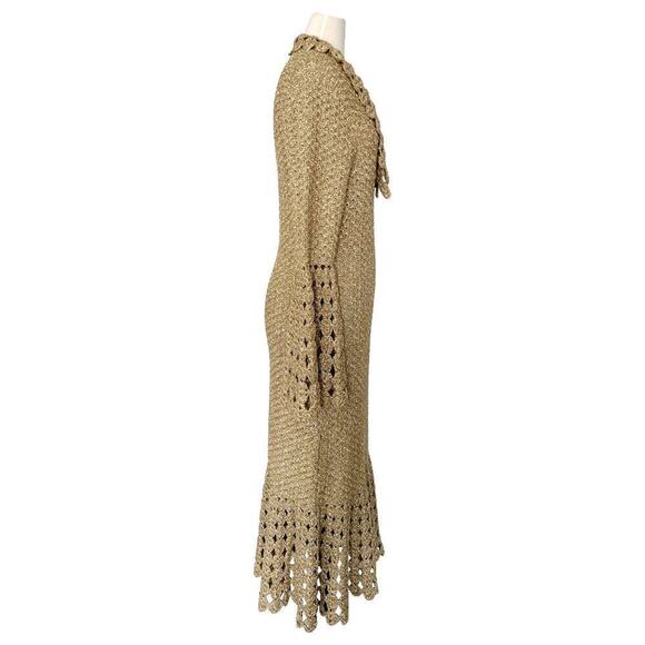 Michael Kors Collection Gold Metallic Crochet Bell Sleeve Midi Dress - Picture 4 of 8